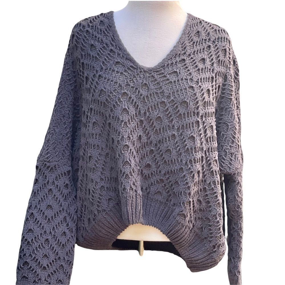 POL Chenille Knit Oversized Cropped Sweater - Slate Gray